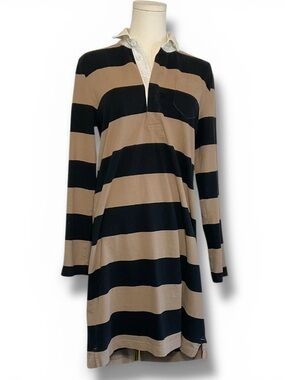 J. Crew Dress Rugby Stripes Black Tan Long Sleeve Athletic Size Small